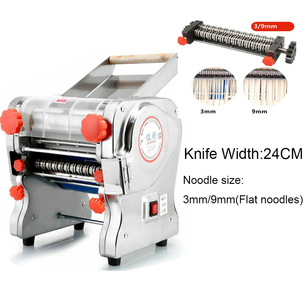 550W Electric Pasta Maker Noodle Machine Dumpling Skin Roller Stainless Steel Dual Knife Noodle Maker for Commercial Use