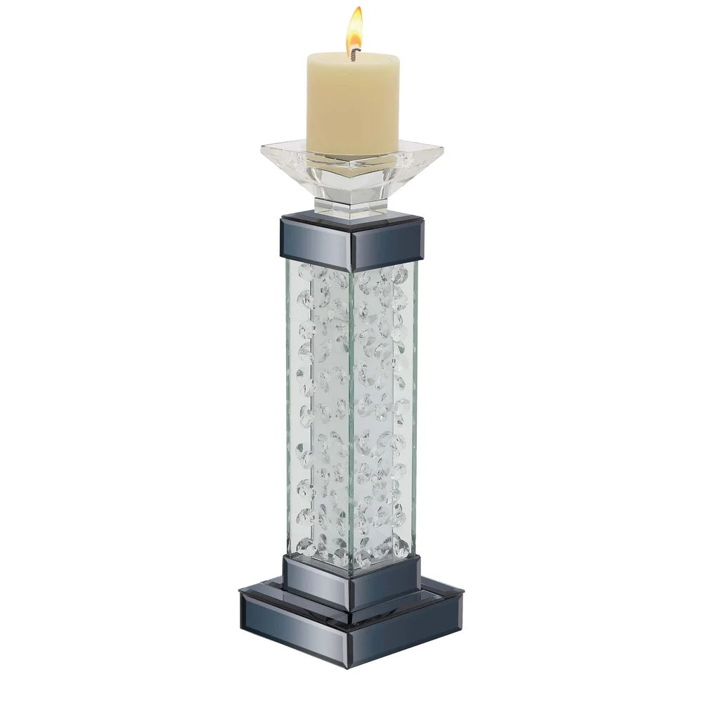 Silver Glass Candle Holder with Floating Crystals Stand