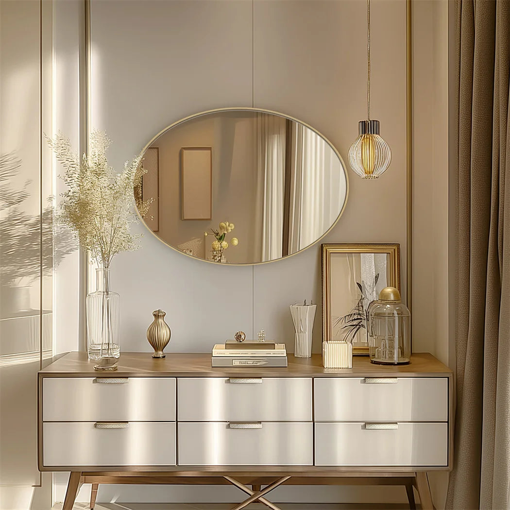 LUVODI Brushed Gold Mirror with Metal Frame for Living Room Entryway and Vanity Wall Decor