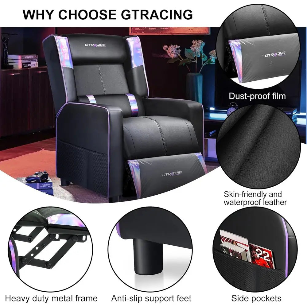 Gaming Recliner Chair PU Leather Racing Style Ergonomic Living Room For Adults