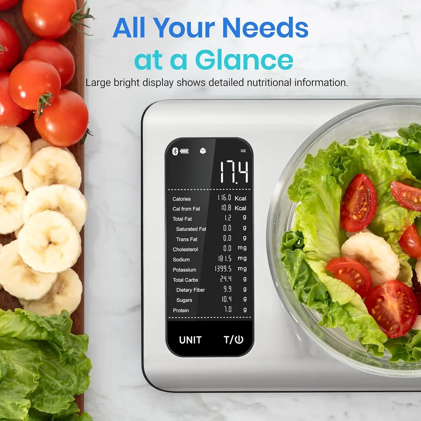 Smart Food Kitchen Scale with Nutritional Calculator and Free App for 19 Nutrient Tracking in Calorie and Macro Measurements