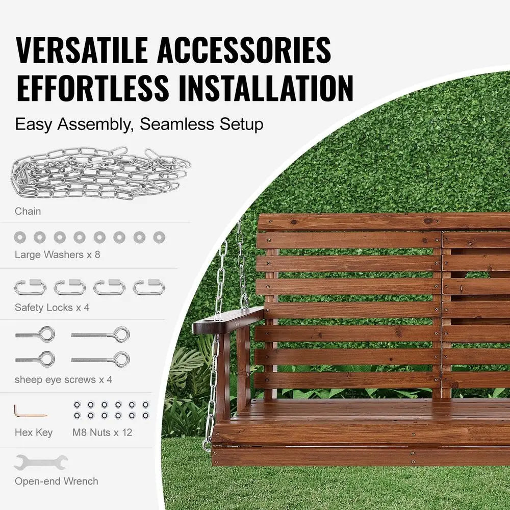 Wooden Porch Swing 5 Ft Bench For Courtyard And Garden, Heavy Duty 880 Lbs
