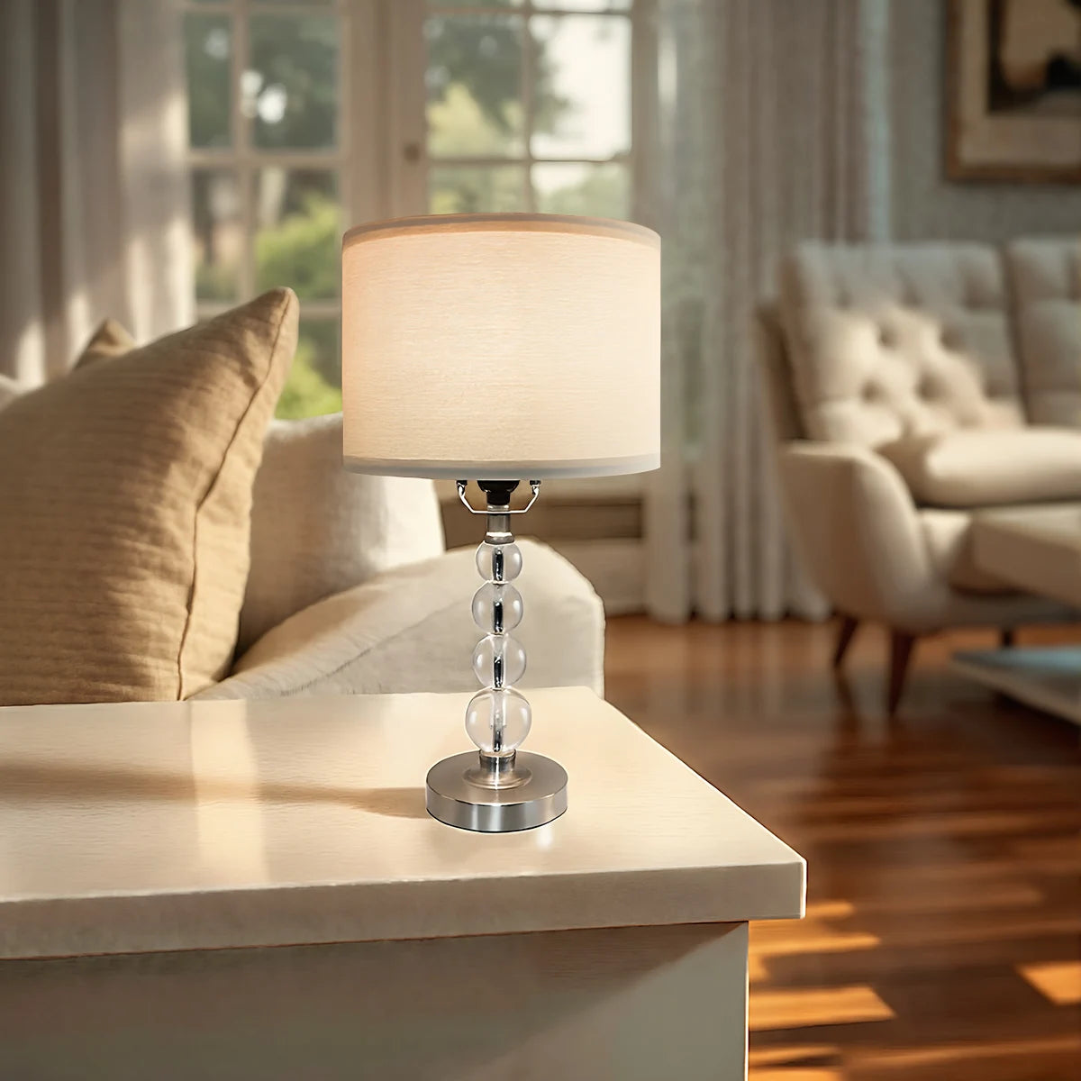 Modern Desk Lamp Set of Two E26 Socket Linen Colored Lampshade Ideal for Living Room Bedroom and Bedside