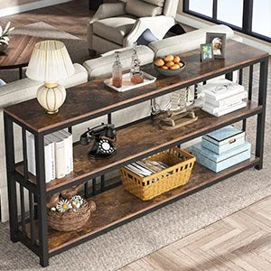 Tribesigns Long Console Sofa Table 70.89 Inch 3 Tier Rustic