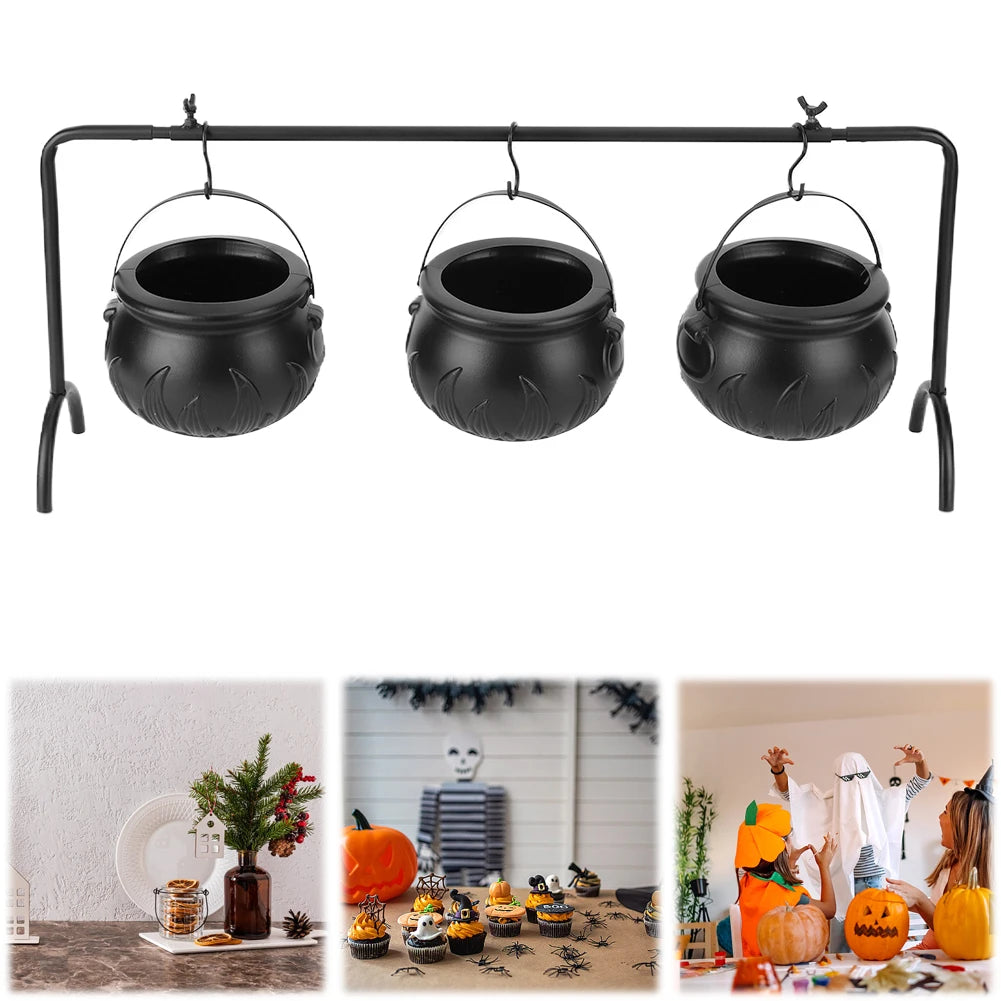 3 Pack Black Plastic Cauldrons For Halloween Decor