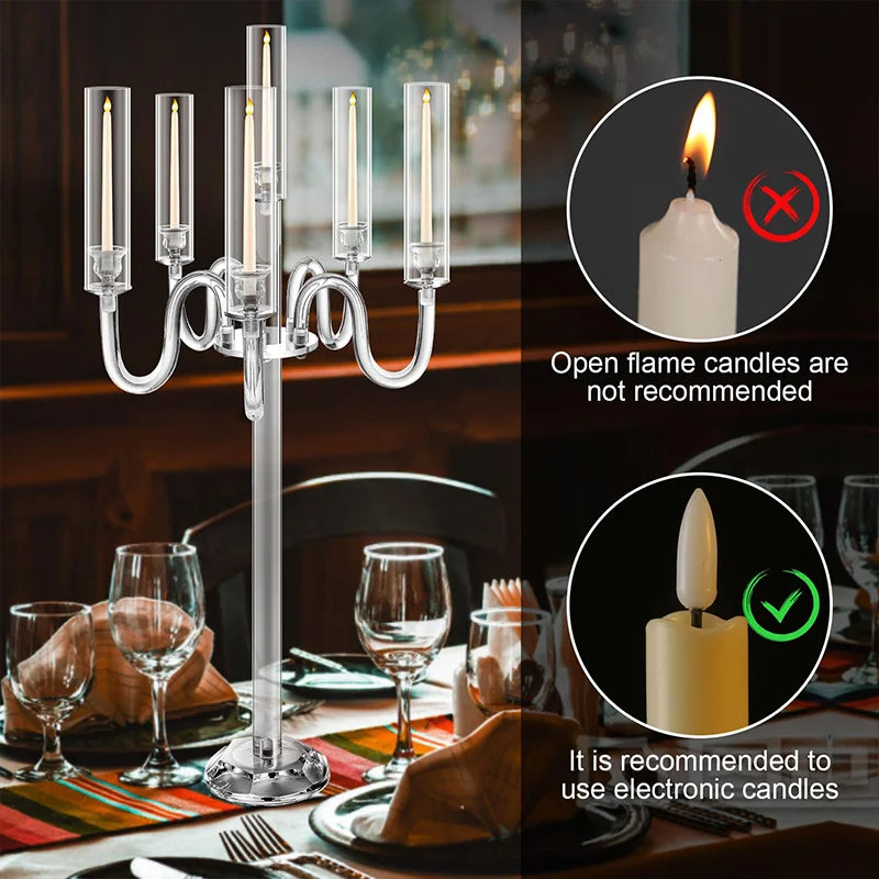 Acrylic Candle Holder Centerpiece 6 Arm LED Wedding Decor