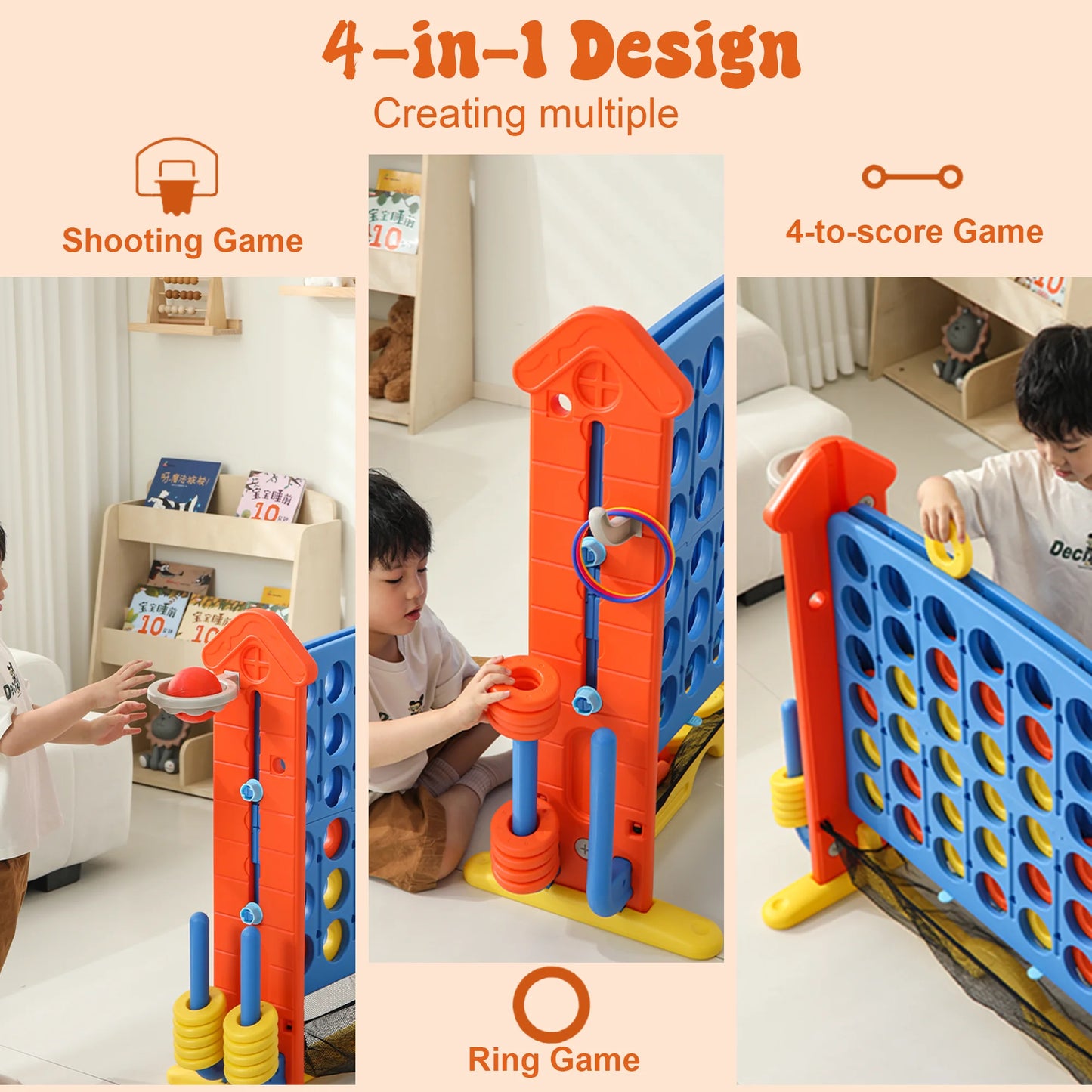 Kids Giant 4 To Score Mesh Bag Connect Four Ring Toss Golf And Basketball Hoop