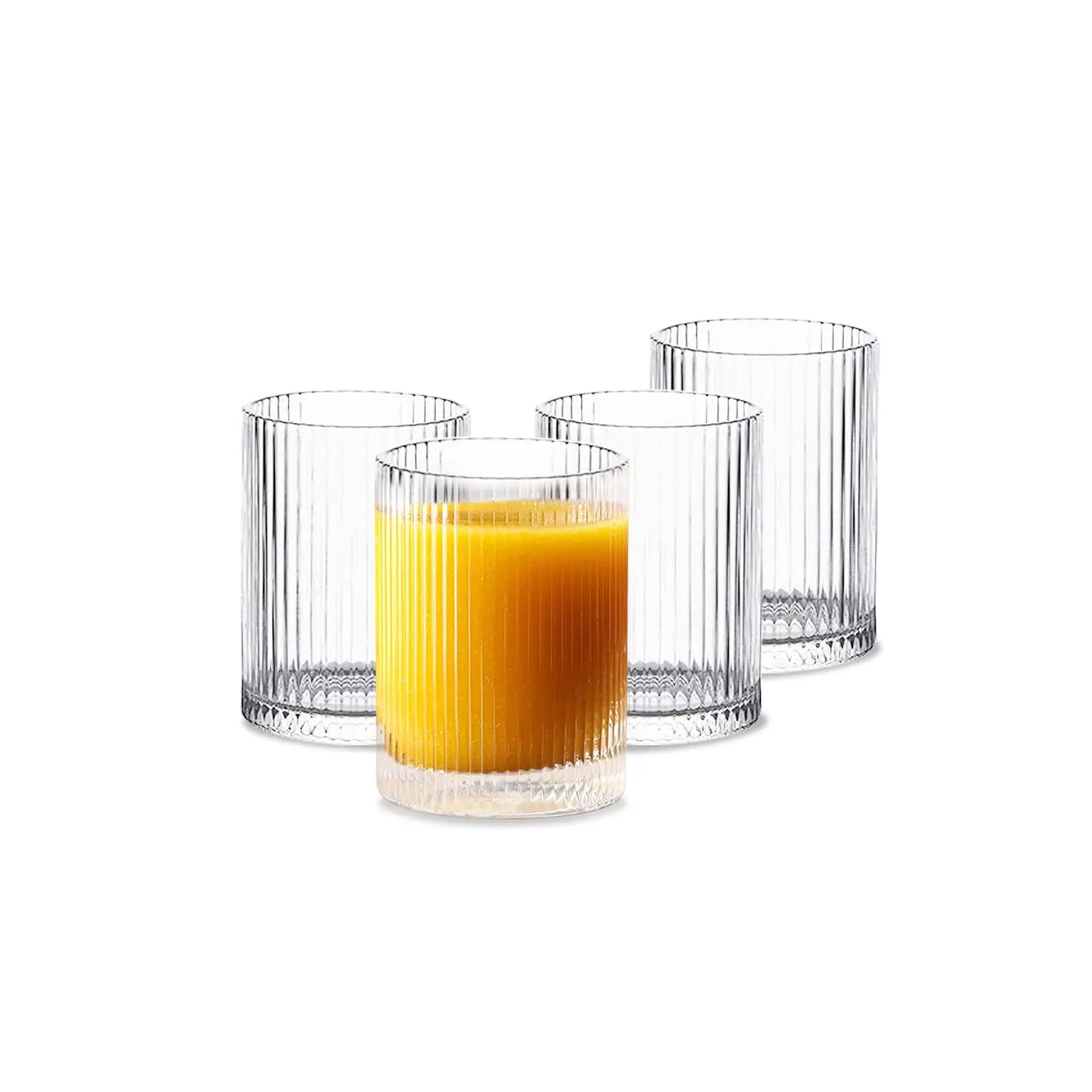 Ribbed Glass Cups Set Of 4 Transparent Cocktail Glasses