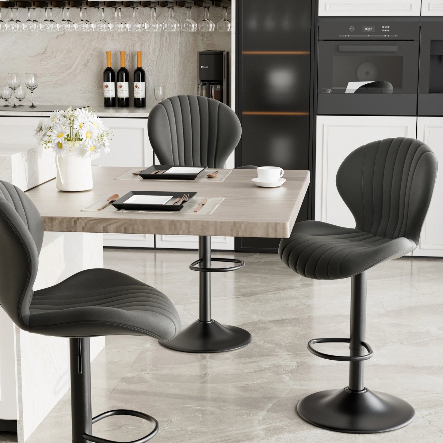Modern Dining Chair Set 2 Pieces Bar Stools With Backrest