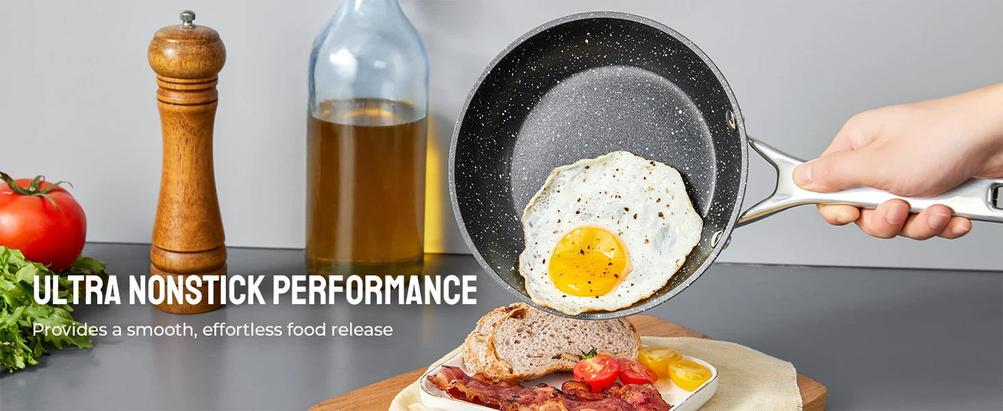 Induction Cookware Nonstick 10 Piece BEZIA Pots and Pans Set for Induction Cooktop Compatible with All Stoves