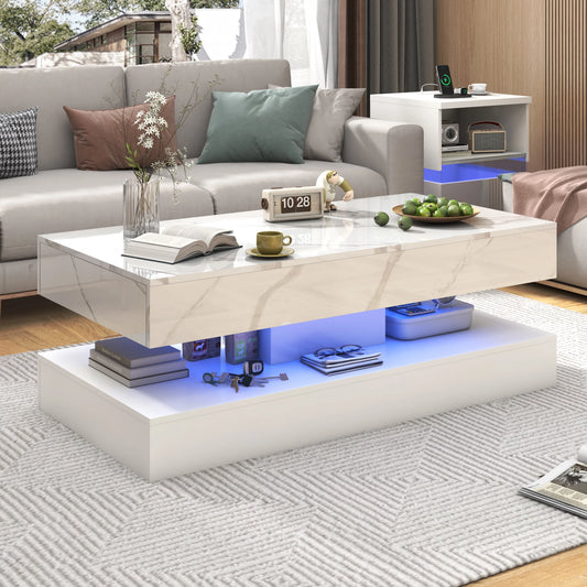 Modern Coffee Table With LED Lights And Storage Drawers