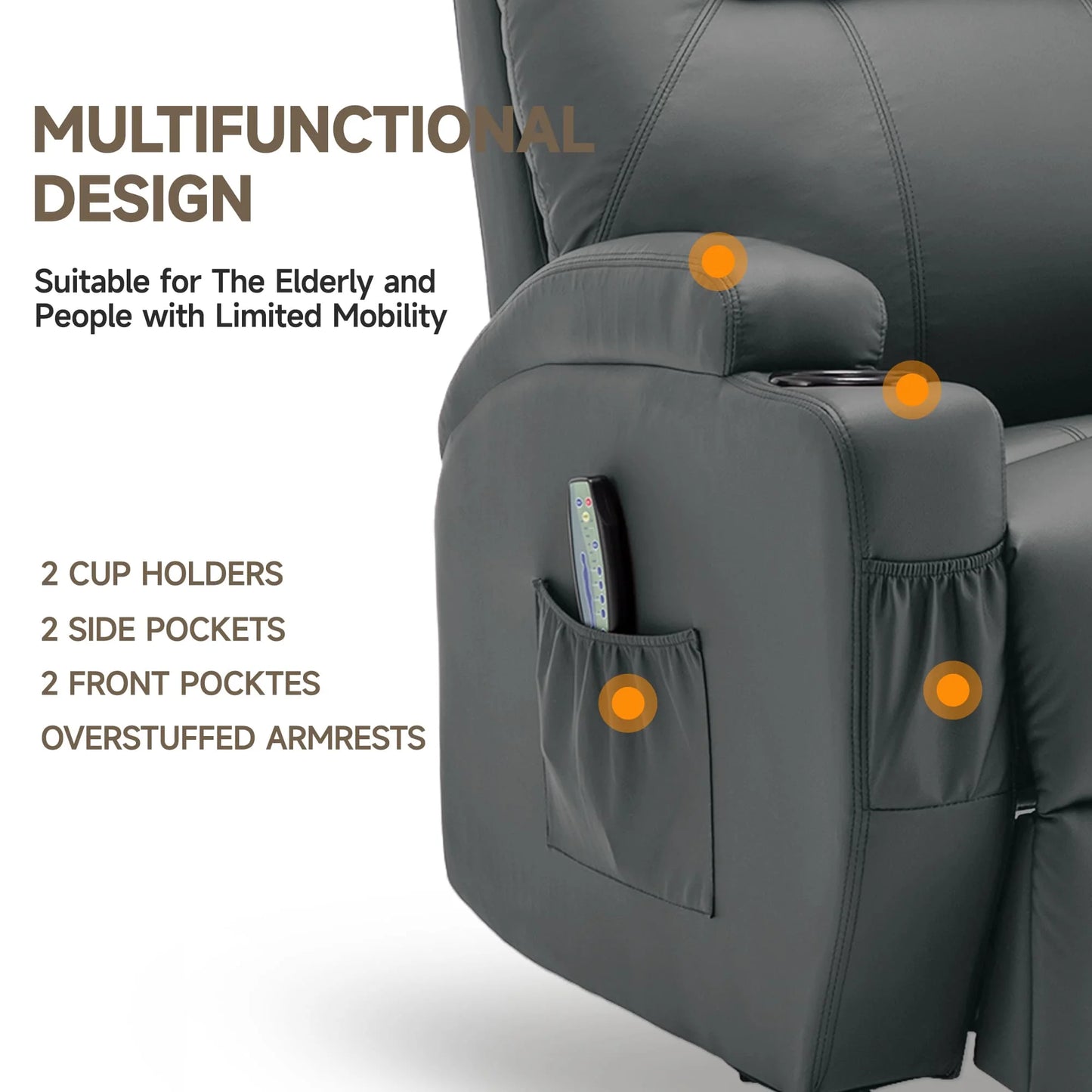 Recliner Chair With Massage And Heat 360 Degree Swivel Cup Holder Remote