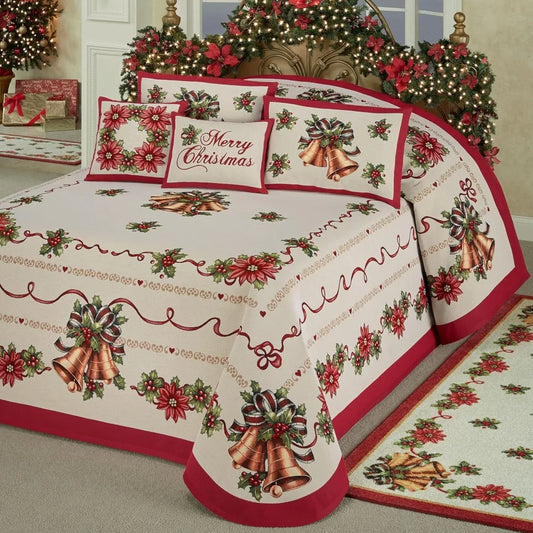 Holiday Bells Luxury Bedding Poinsettia Jacquard Tapestry