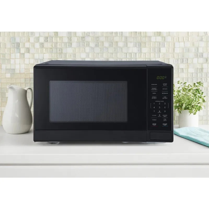 Mainstays 1.1 Cu Ft Microwave Oven in Black with Non Stick Cooking Pots Set