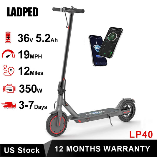 LADPED LP40 Electric Scooter 350W 19mph App Control Foldable 16 Mile Range Adult