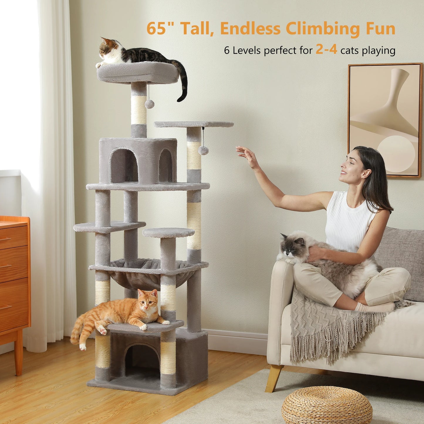 Large Cat Tree Tower Indoor Cats With Sisal Posts Hammock