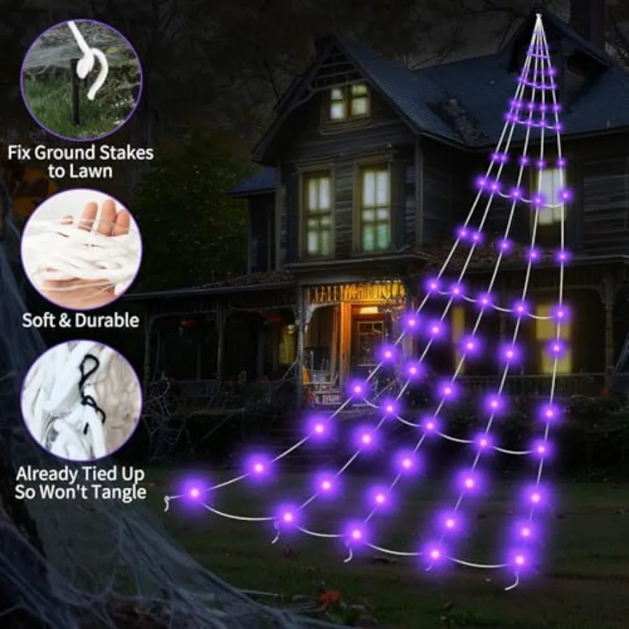 Halloween LED Spider Web Lights Giant Spider 8 Modes