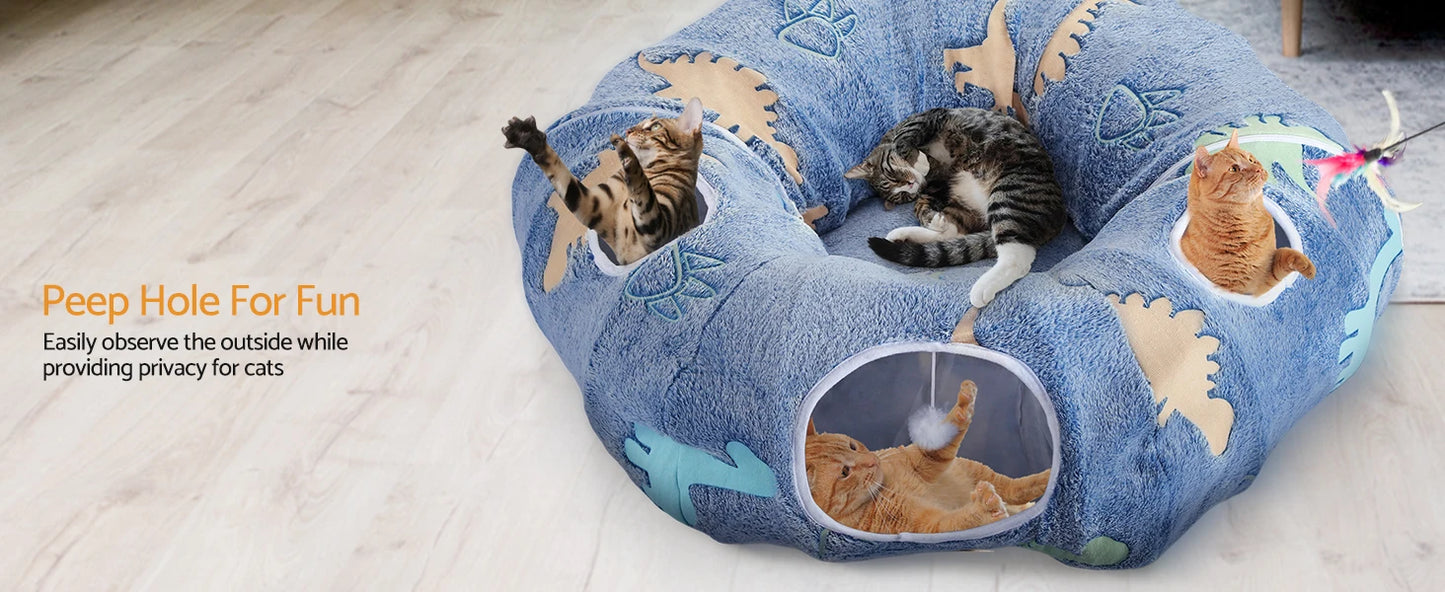 Maxetodo Cat Tunnel With Washable Bed 4 Entry Points