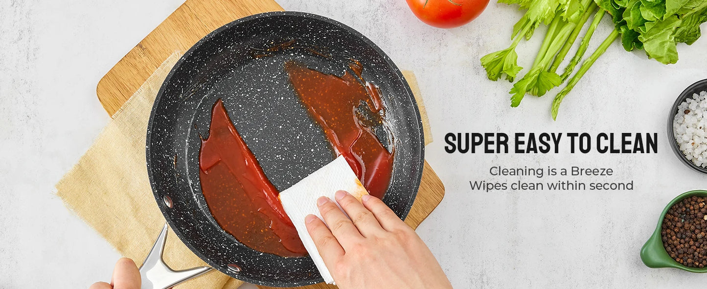 Induction Cookware Nonstick 10 Piece BEZIA Pots and Pans Set for Induction Cooktop Compatible with All Stoves