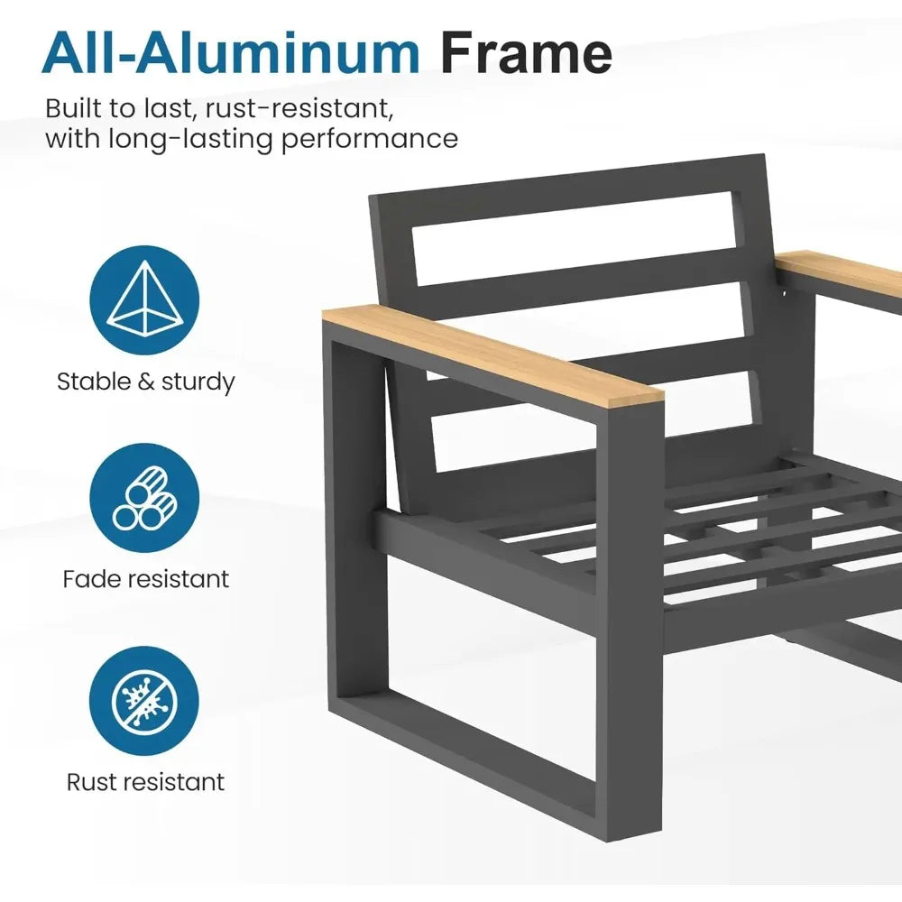 Aluminium Outdoor Patio Chairs Set of 2 All Weather with Height Adjustable Feet