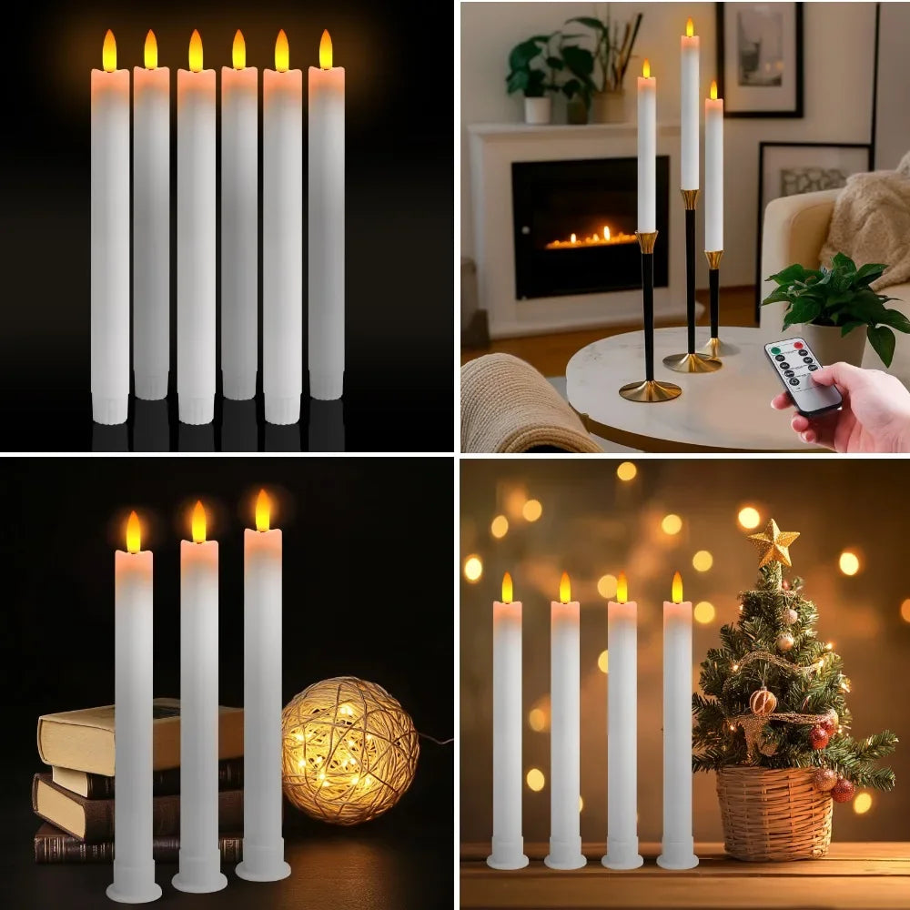 Flickering LED Taper Candles 6 Pack With Remote Flameless