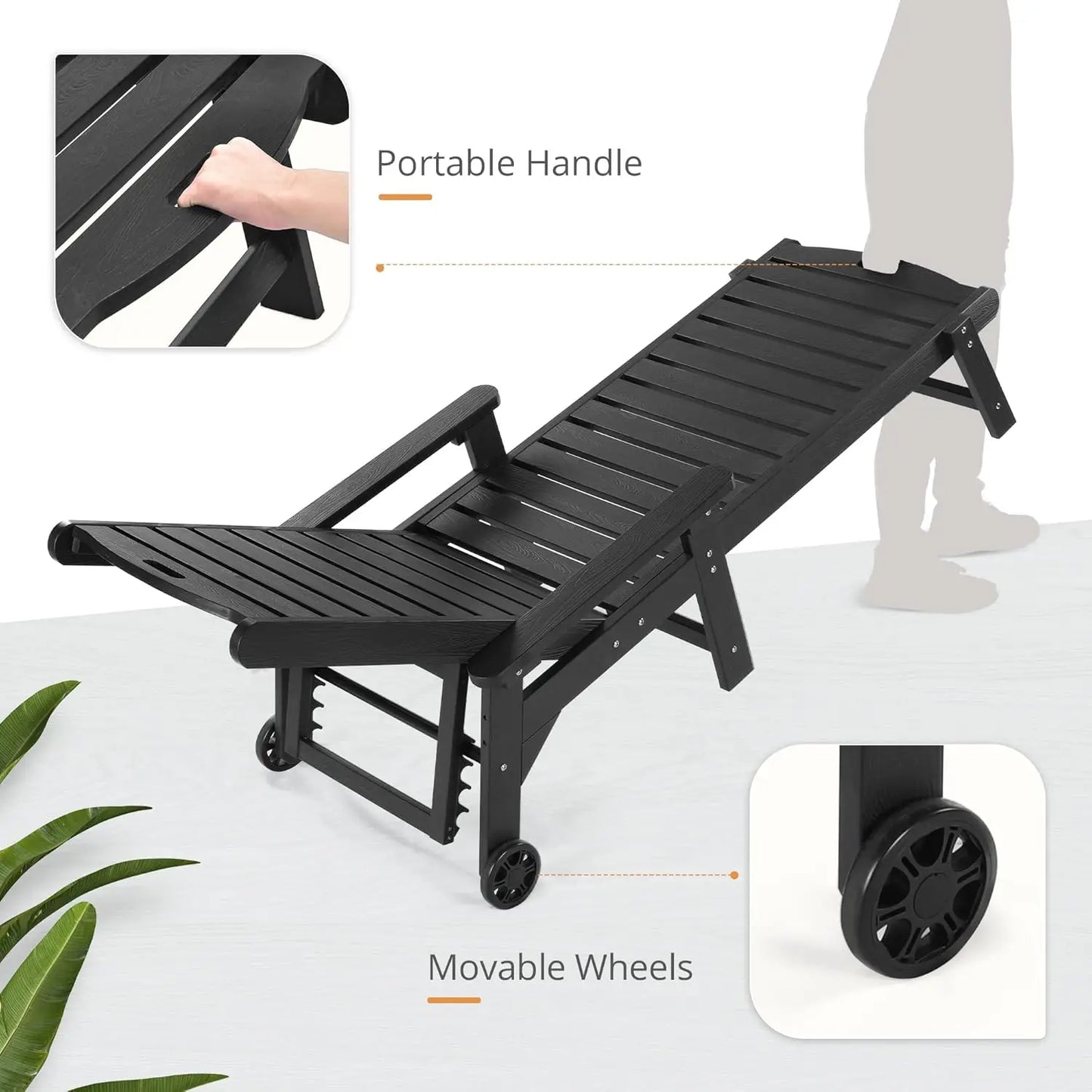Outdoor Chaise Lounge Chairs Set Of 2 HDPS 5 Position Adjustable Pool Loungers
