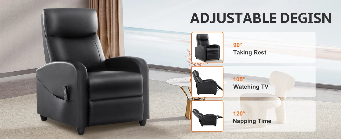 JHK Recliner Chair Massage Sofa Fabric Lumbar Support Grey