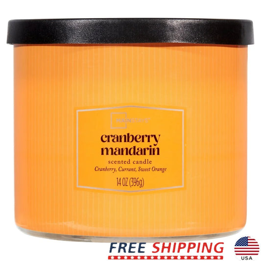 Cranberry Mandarin Scented Three Wick Candle 14 Oz With Decorative Wrap
