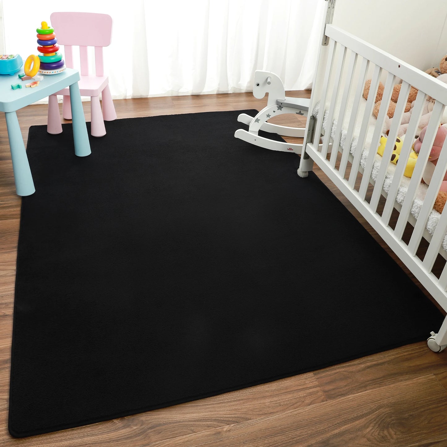Black Rugs Living Room Carpet Nonslip Bedside Rugs Large Soft Floor Rug Children Game Mat Rectangular Home Decoration