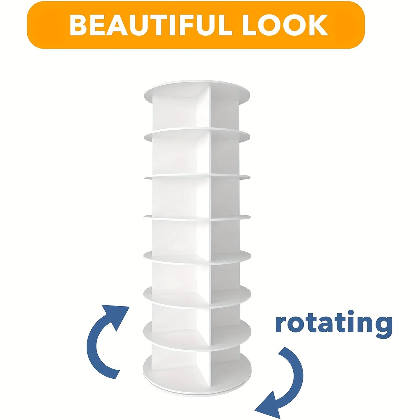 7 Tier Spinning Shoe Rack 360 Degree Rotating Vertical Carousel Storage White