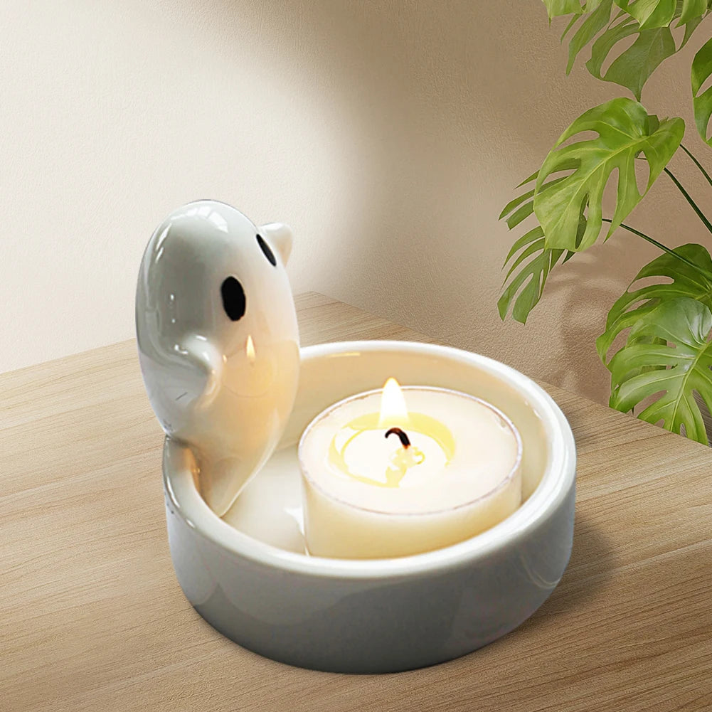 Ceramic Ghost Tealight Candle Holder For Halloween Decor