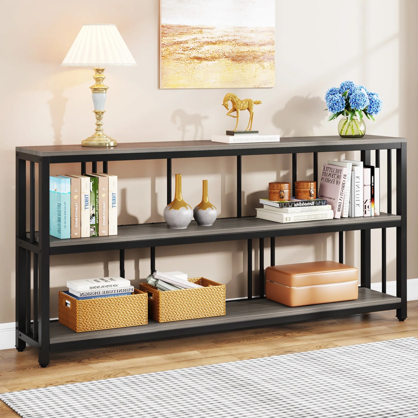 Tribesigns Long Console Sofa Table 70.89 Inch 3 Tier Rustic