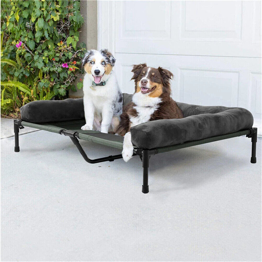 XXL Outdoor Raised Dog Bed With Cooling Breathable Mat And Plush Mat