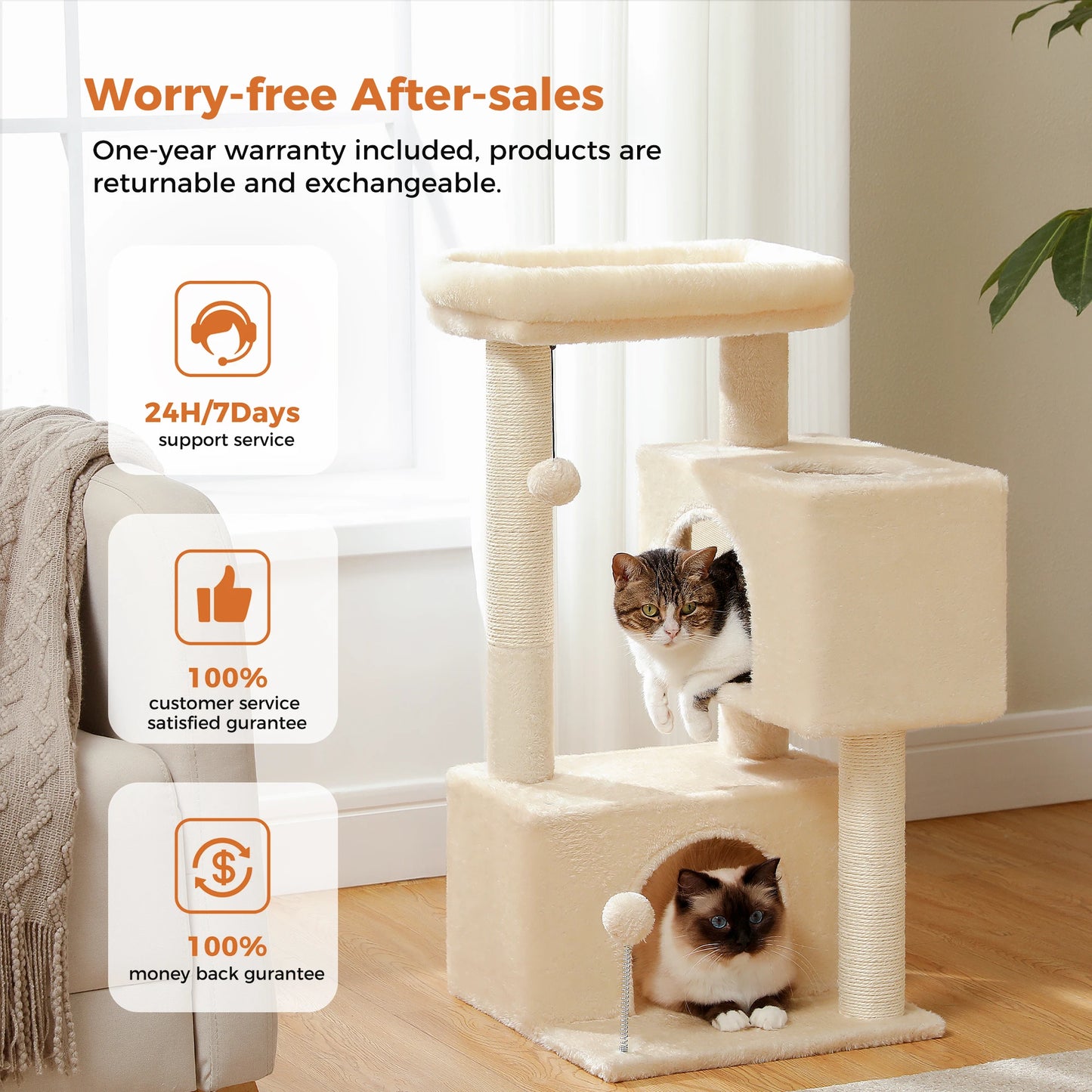 Large Indoor Cat Tree With Multi Level Tower Spacious Condos And Scratching Pad