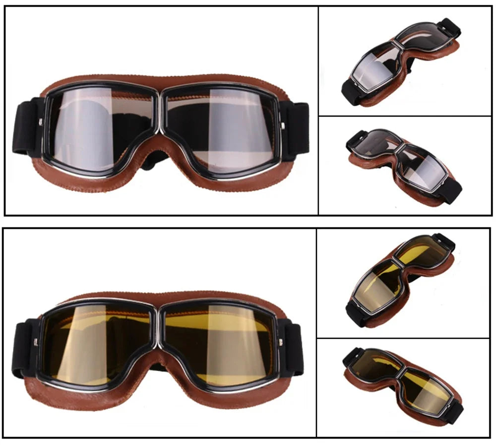 Motorcycle Glasses Windproof Leather Retro Sunglasses Universal Folding Frames