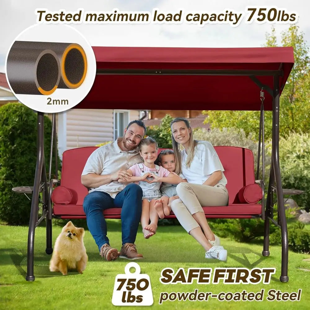 Three In One Adjustable Outdoor Swing Chair With Cushions And Cup Holders