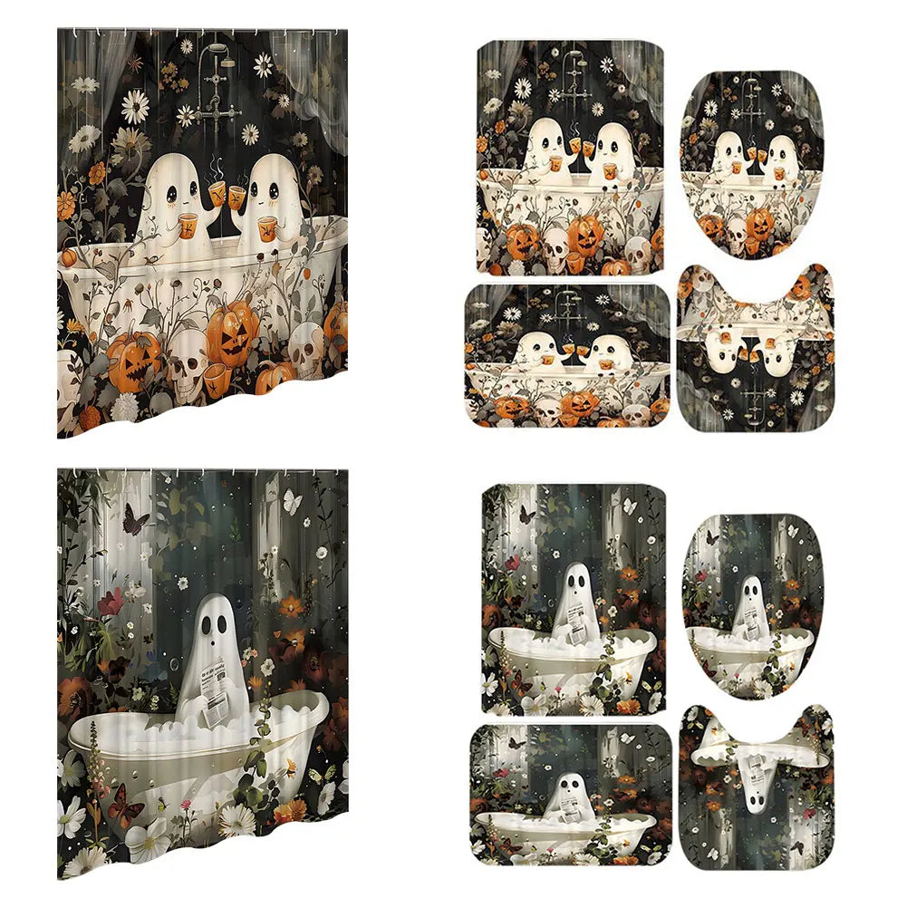 Cute Cartoon Ghost Shower Curtain Halloween Polyester
