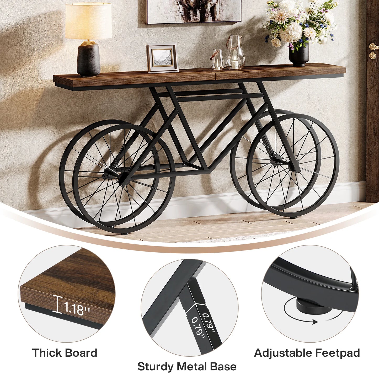 Tribesigns 70.9 Inch Extra Long Console Table Narrow Sofa With Bicycle Base