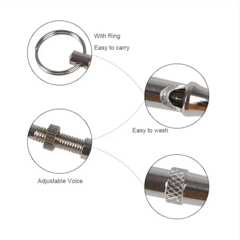 Stainless Steel Ultrasonic Dog Training Whistle Silent Bark Control Keychain
