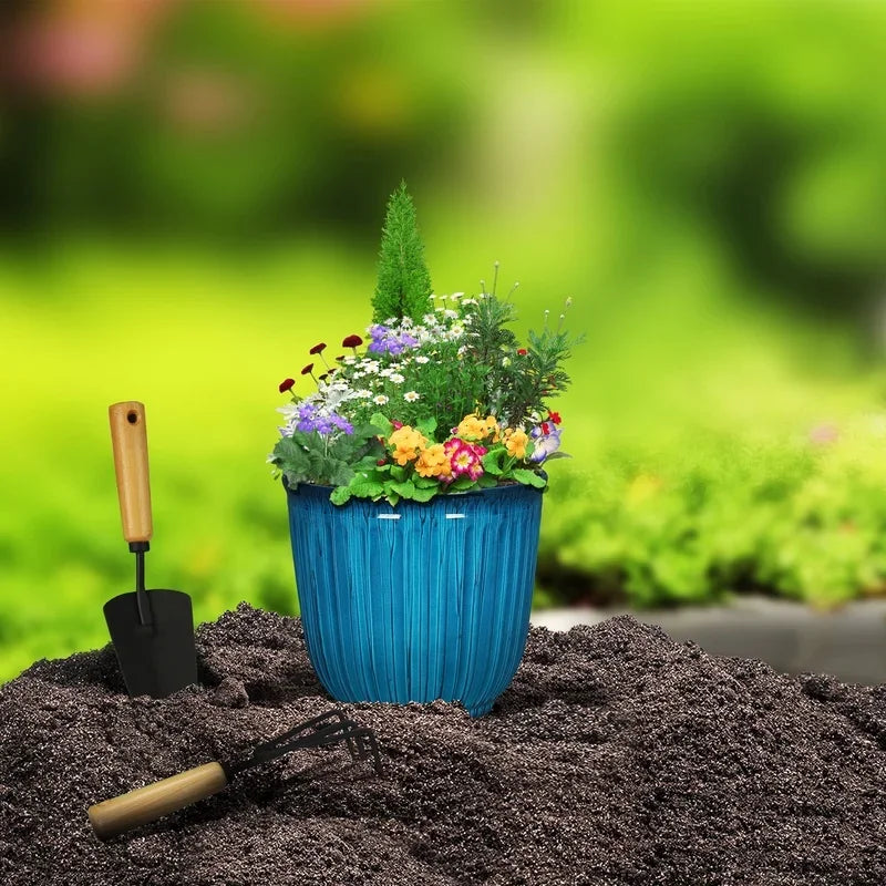 Recycled Plastic Round Planter With Drainage Holes Indoor Outdoor For Succulents