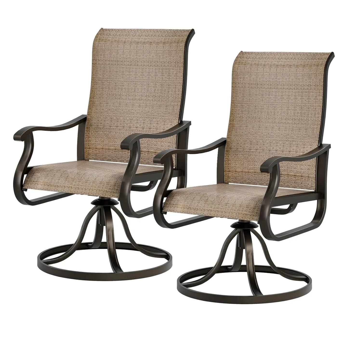 Patio Swivel Chairs Set Of 2 High Back Outdoor Wooden Frame With Padded Cushions