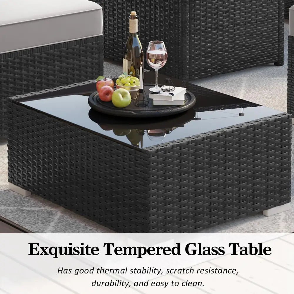 15 Piece Outdoor Patio Set With Fire Pit Table Rattan Wicker Sofa Coffee Table