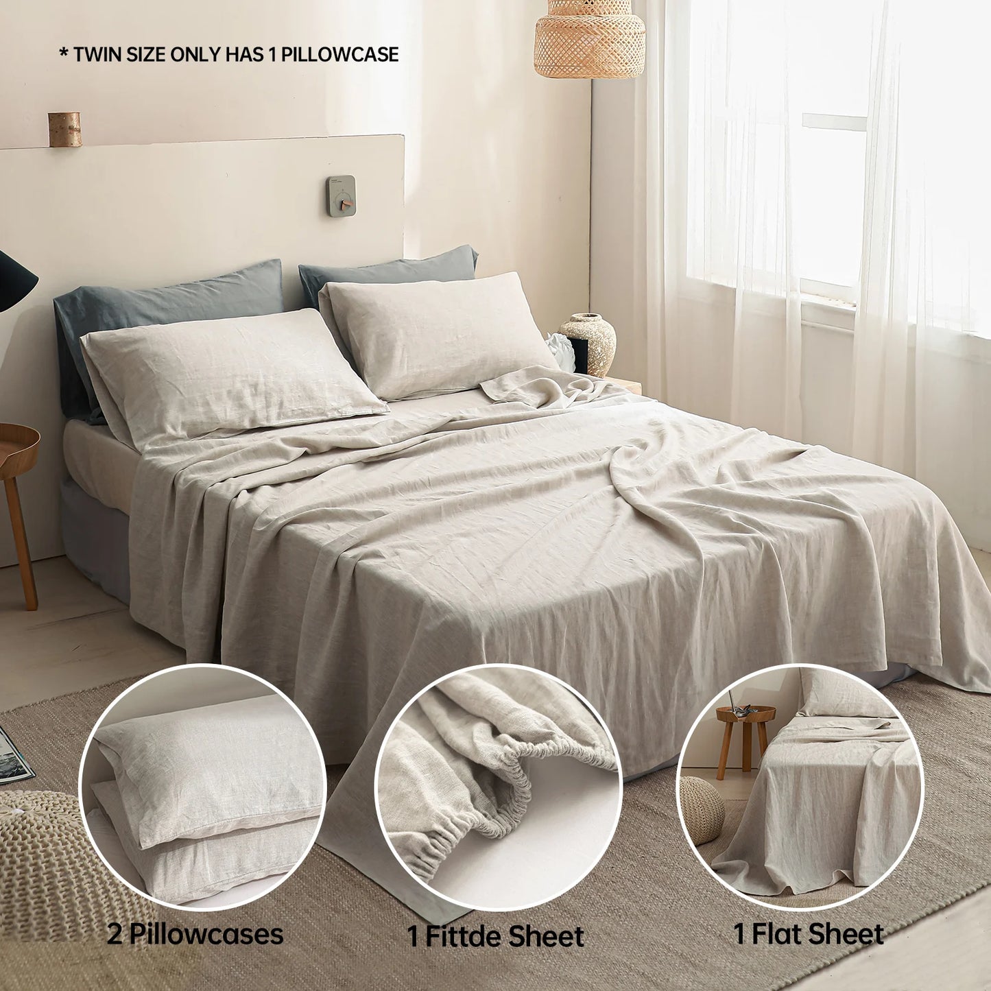 Simple Opulence 3 4 Piece Bed Linen Sheet Set French Flax