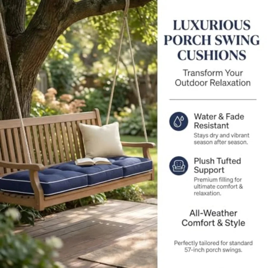 3 Seat 57 Inch Outdoor Porch Swing Cushions Water Resistant Tufted Replacement