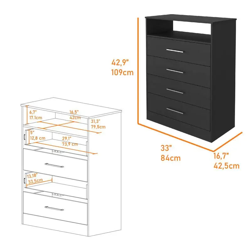 Kairo Dresser And Two Omaha Nightstands Bedroom Set Black Finish