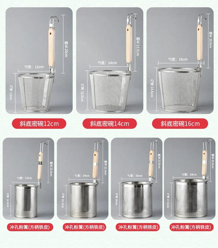 Stainless Steel Colander With Wooden Handle Mesh Strainer