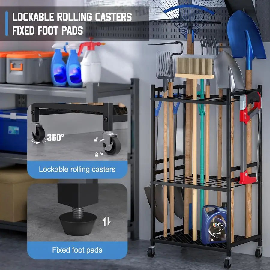 XMSJ Wheel Organizer Tower Rack For Garage Storage Holds 35 Long Handled Tools