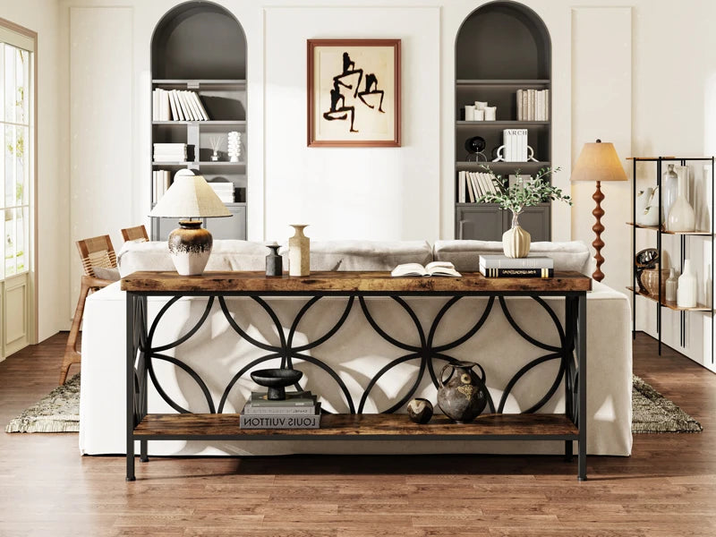 Industrial Narrow Sofa Table With Storage For Entryway