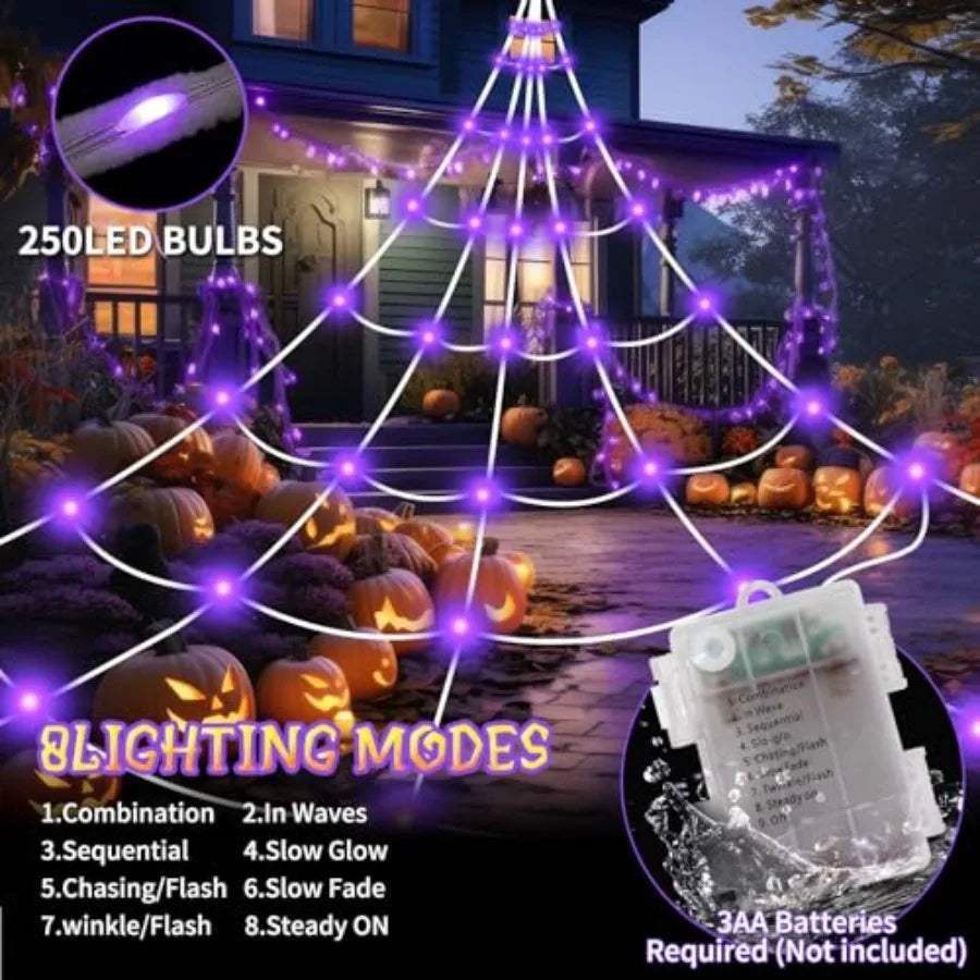 Halloween LED Spider Web Lights Giant Spider 8 Modes