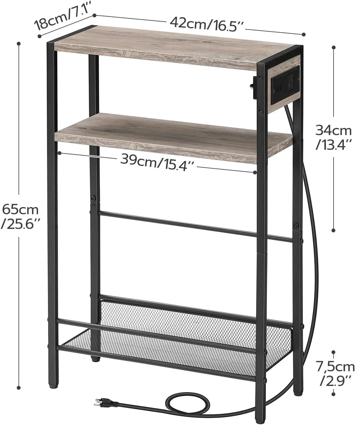 Small Narrow Side Table With Charging Station Set Of 2